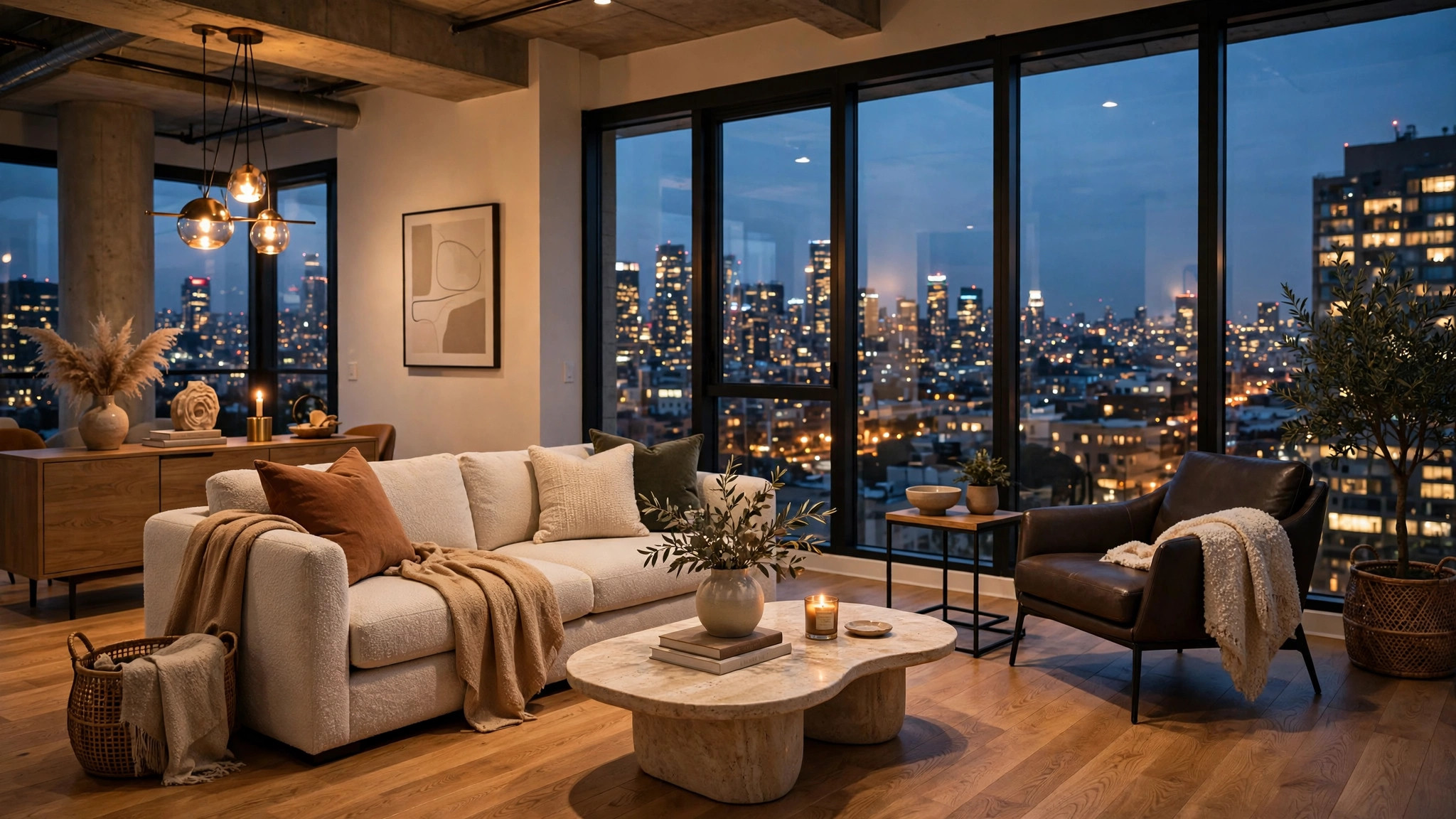 云栖 loft 落地窗夜景客厅
