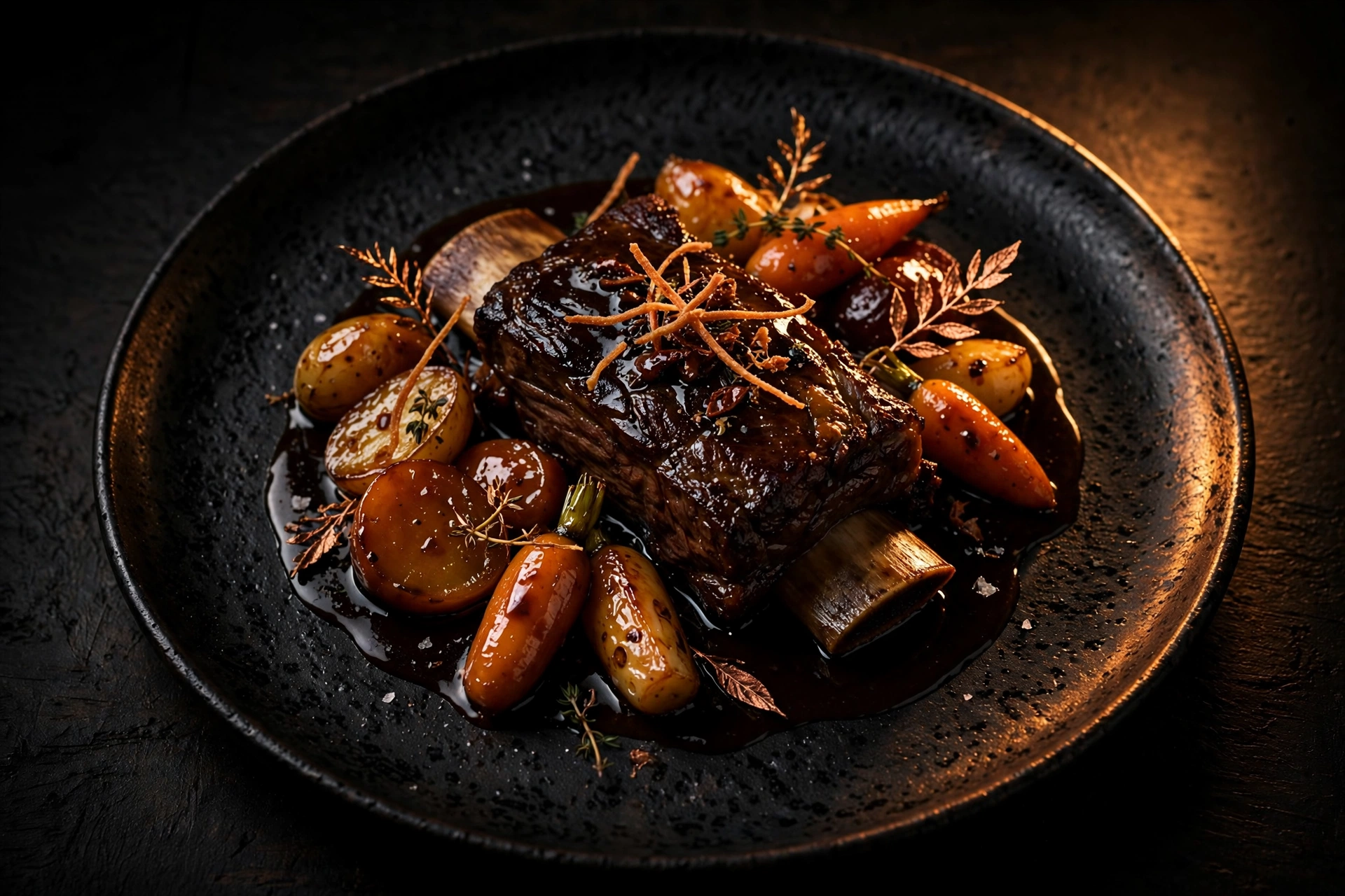 Slow-cooked short rib with glazed vegetables