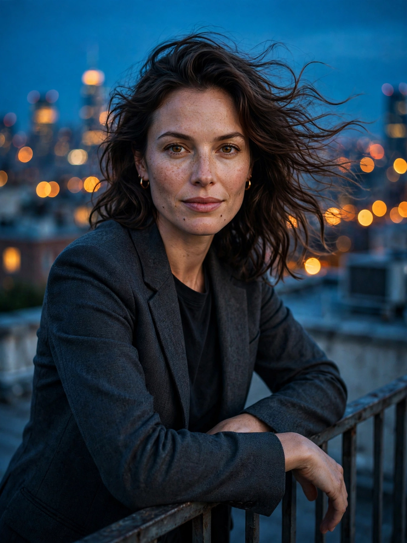 Rooftop Blue Hour — Urban Editorial Portrait Prompt preview 1