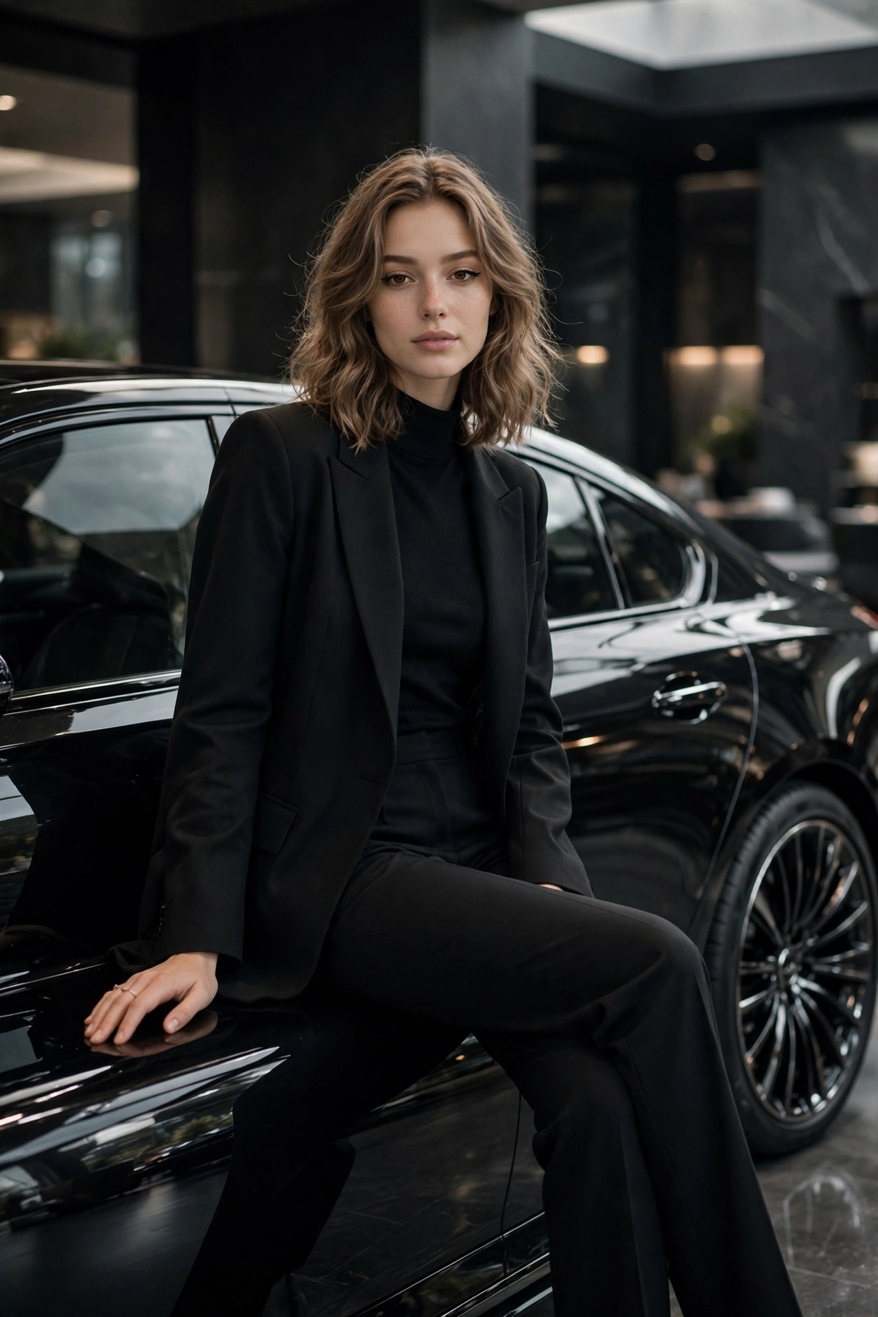 Nano Banana Pro Black Sedan Editorial Portrait preview 1