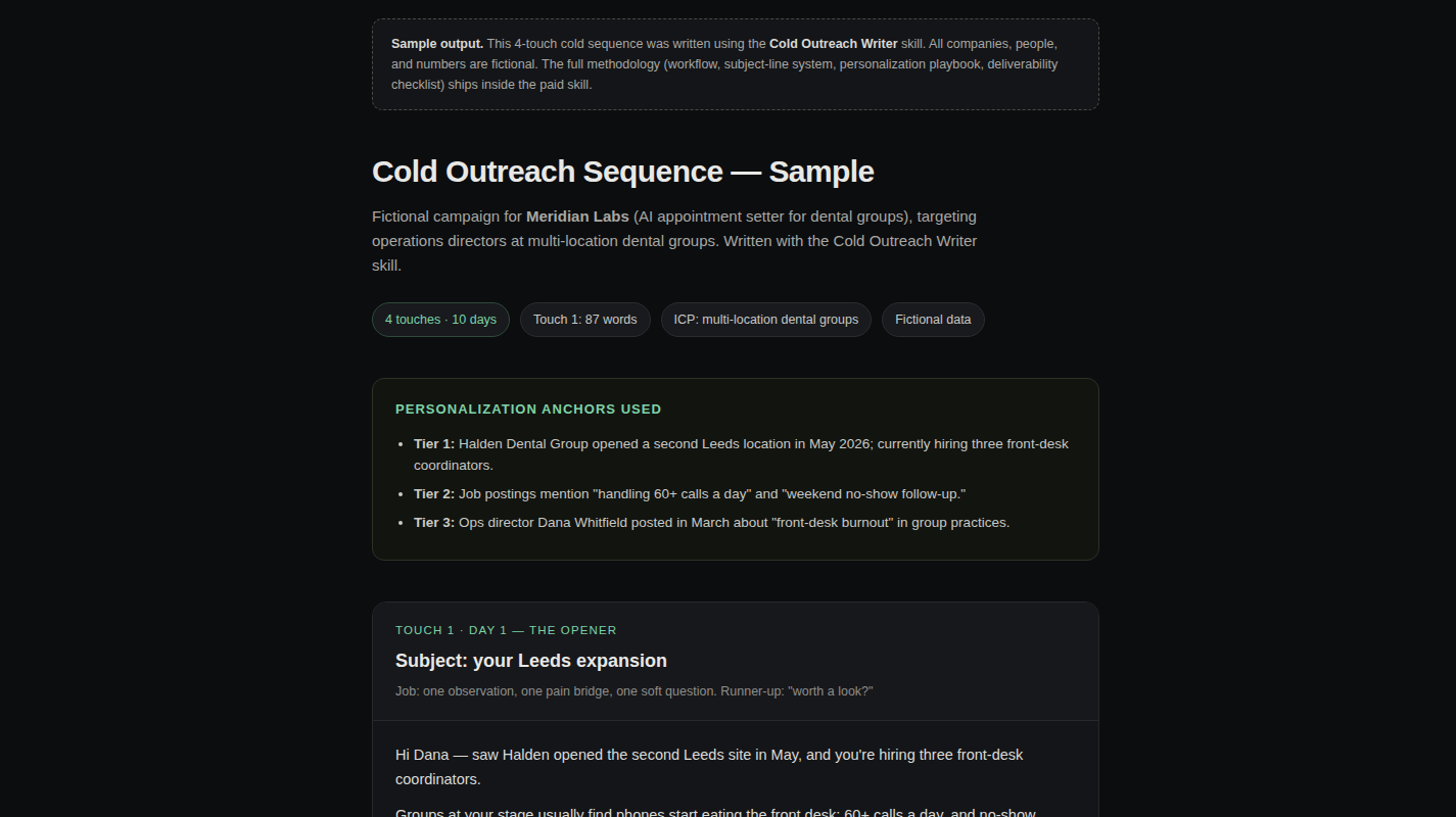 Cold Outreach Writer preview 1